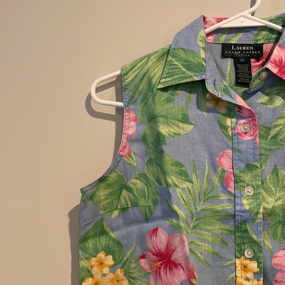 Vintage Lauren Ralph Lauren Front Tie Button Down Floral Hawaiian Shirt - Picture 4 of 10